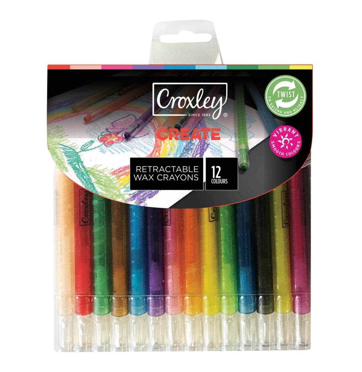 croxley create retractable wax crayons 12-pack assorted