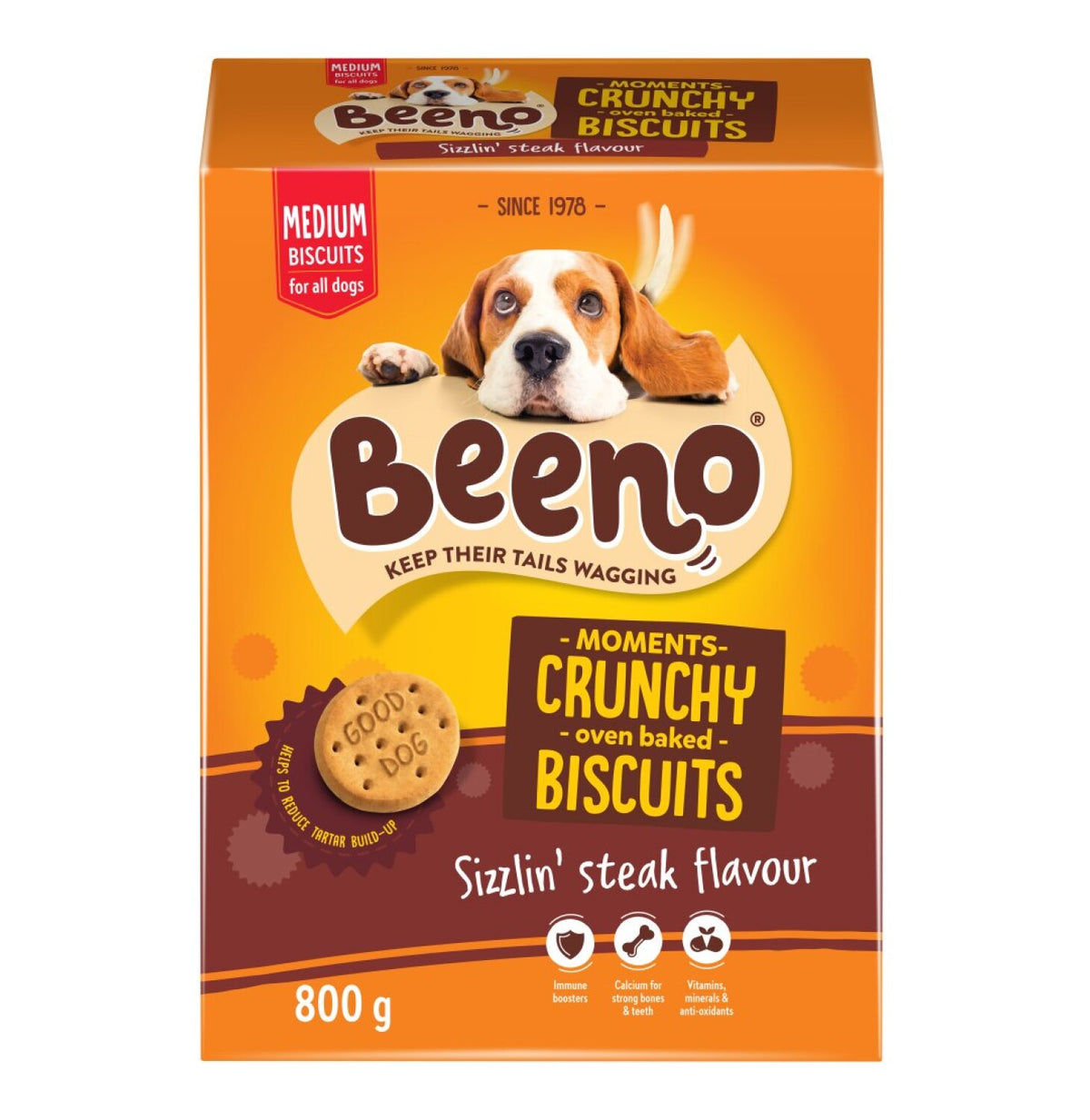 beeno dog biscuits 800g  steak medium