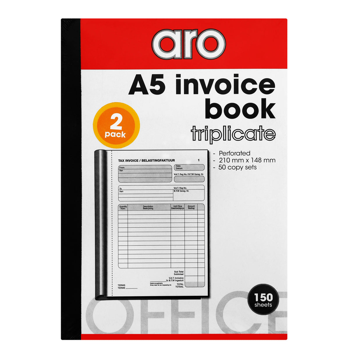 aro a5 pen carbon invoice triplicate books 2-pack