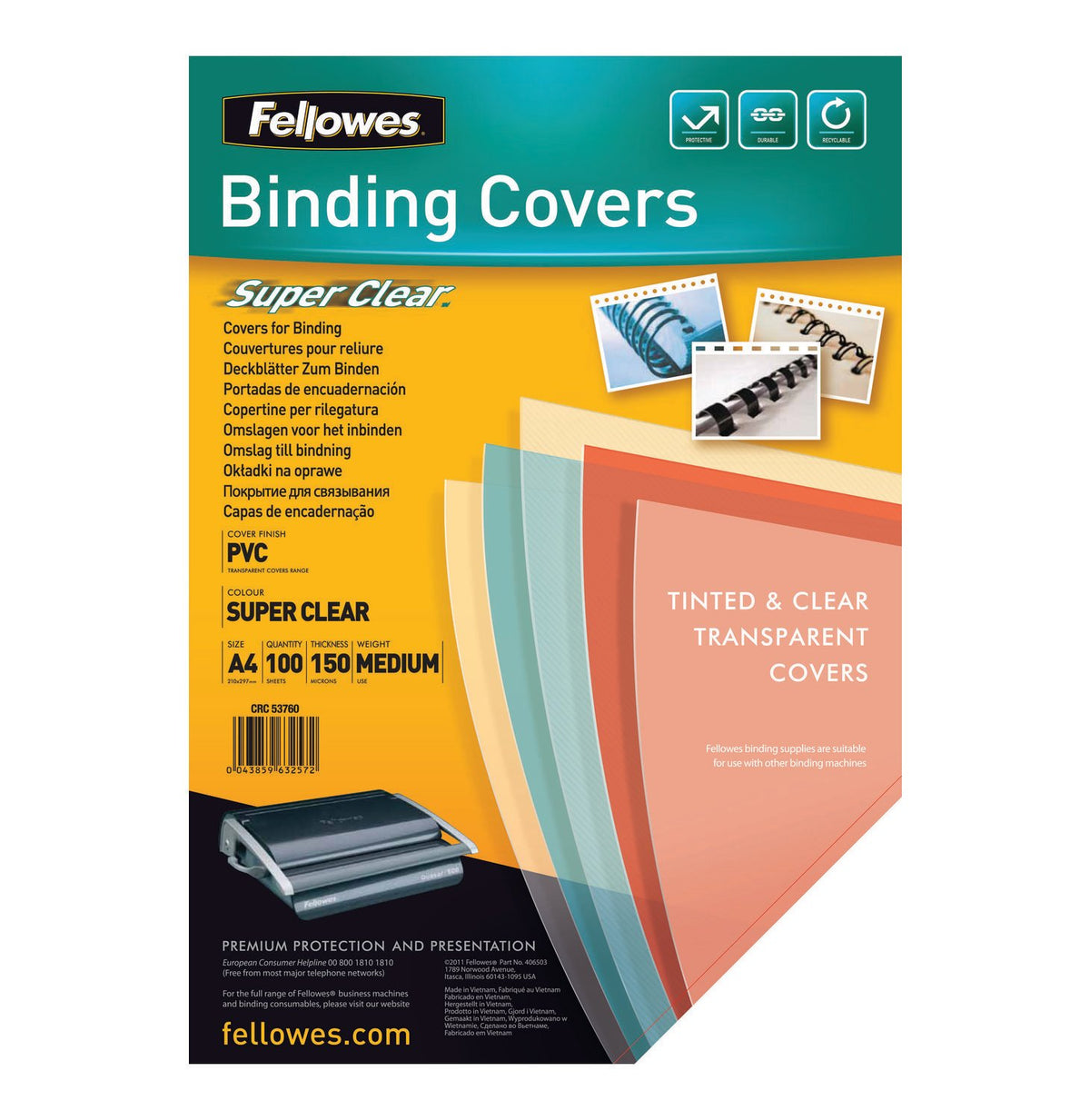 fellowes a4 pvc 150 micron clear cover 100-pack
